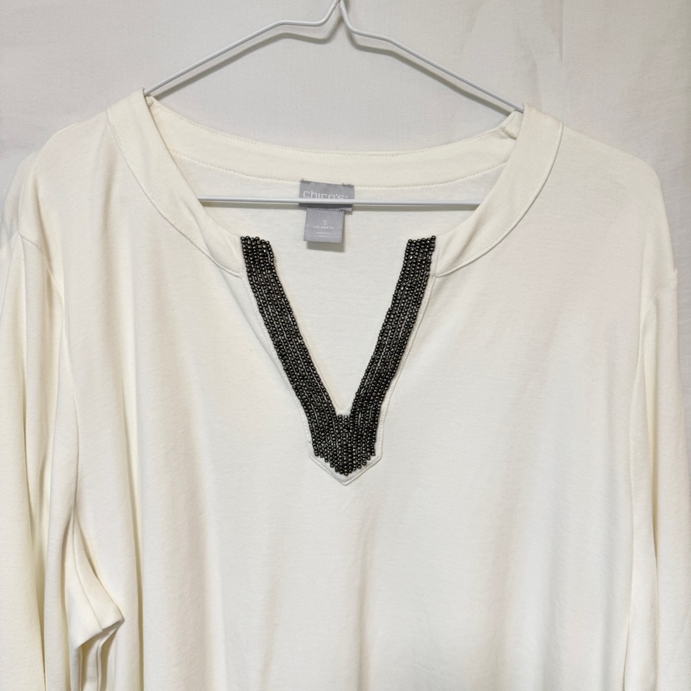 Chico's Womens Basic Cream Top XL Beaded Minimalist Capsule‎ Career Business - Picture 3 of 11